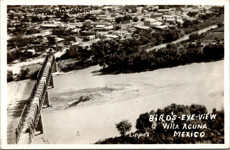 Vtg Birdseye View Villa Acuna Mexico RPPC Real Photo 1940s Postcard