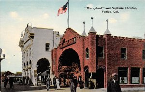 Venice California Merryland & Neptune Theatre,Color Lithograph Vintage PC U8100