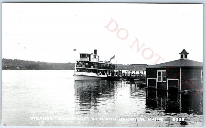 c1950s N Bridgton, ME RPPC Steamer Goodridge Real Photo Long Lake Postcard A98