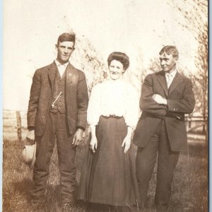 c1910s Group Young Men Woman RPPC Outdoors Classy Suit Pompadour Girl Photo A212