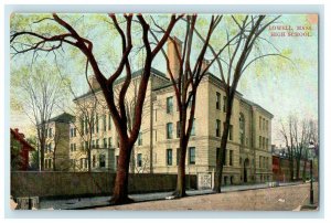 1908 Street View Showing High School Building Lowell Massachusetts MA Postcard