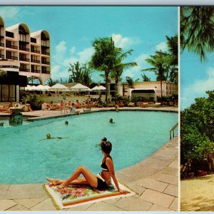 c1967 Barbados Hilton Hotel Postcard Ft Charles Pool Lighthouse MCM Architecture