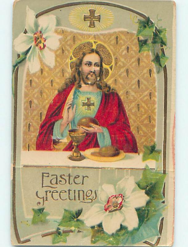 Surface Wear Pre-Linen easter religious JESUS SITTING AT THE TABLE hr2208