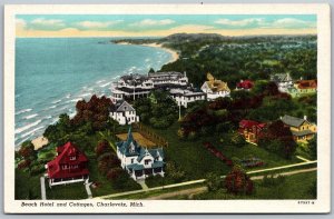 Vtg Charlevoix Michigan MI Beach Hotel & Cottages Birdseye View Linen Postcard