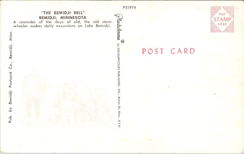 Bemidji Bell Sternwheeler, Bemidji MN Vintage Postcard  E24