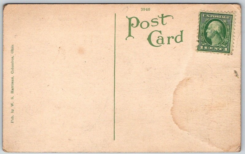 Columbus Ohio OH c1910 Postcard memorial Hall Car Flag