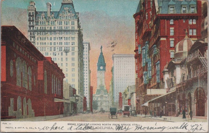 Postcard Broad Street Looking North from Spruce Street Philadelphia PA