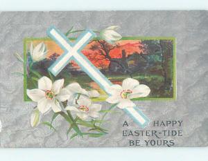 Unused Divided-Back EASTER LILY FLOWERS WITH JESUS CROSS o6647