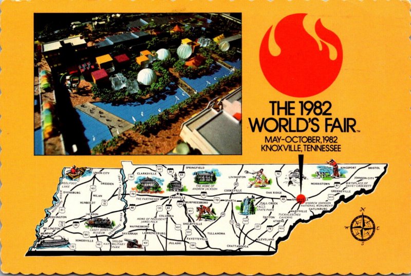Tennessee Knoxville 1982 World's Fair Aerial View & Map Of Tennessee 1981