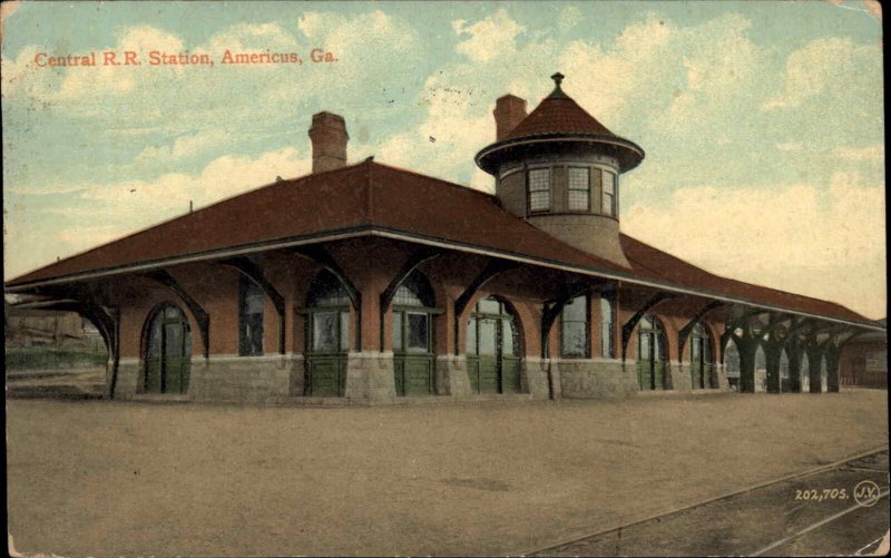 Americus GA Central RR Train Station Depot Used c1910 to Geneva FL Postcard