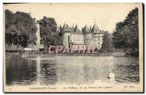 Old Postcard Chateau de Chastellux The castle seen from the & # 39etang swans