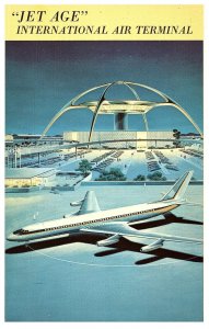 Jet Age International Air Terminal and Convair Jet 880 LA CA Airport Postcard