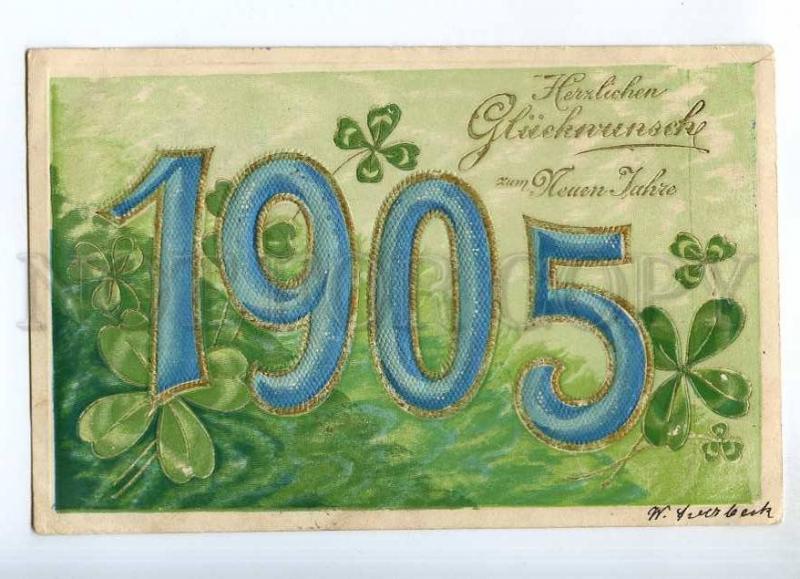 240935 NEW YEAR 1905 in Clover DATE Vintage EMBOSSED postcard