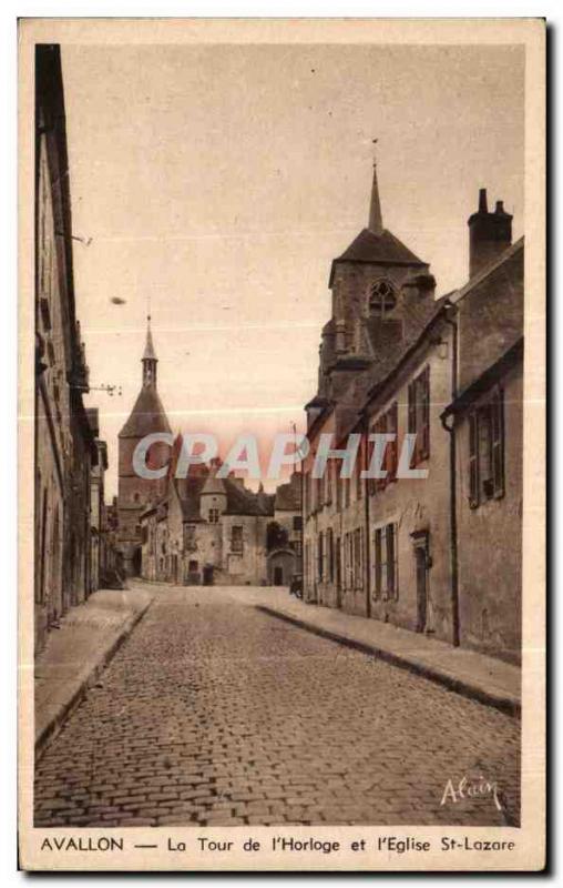 Old Postcard Avallon The Clock Tower and Church St Lazare