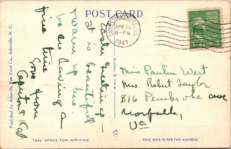 A Mountain Roadway postcard Asheville NC North Carolina 1941 Linen Old Car T18