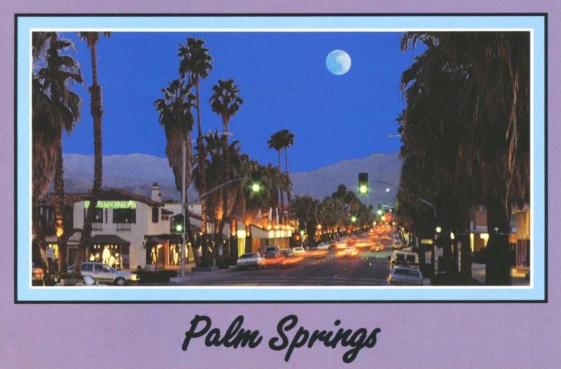 Palm Canyon Drive Palm Springs California CA Full Moon Desmond's Postcard D30