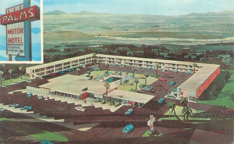 Los Cruces New Mexico Palms Motor Hotel Chrome Postcard Unused Dexter Press