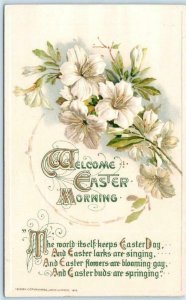 Winsch WELCOME EASTER MORNING Embossed Flowers Verse 1913   Postcard