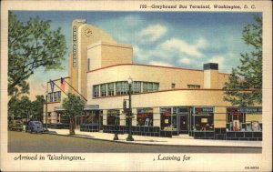 Washington DC Greyhound Bus Terminal Art Deco Linen Vintage Postcard