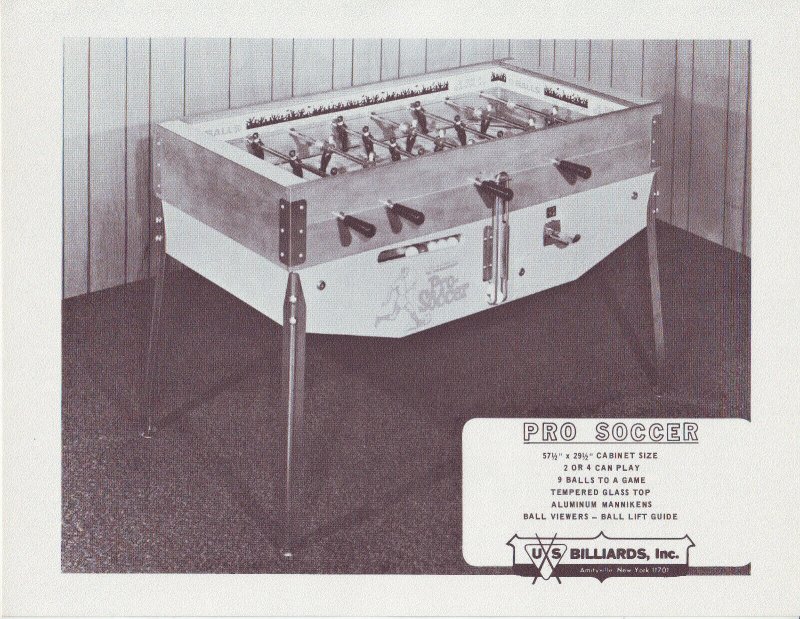 US BILLIARDS PRO SOCCER FOOSBALL ORIGINAL NOS ARCADE GAME SALES FLYER b/w VERS. 