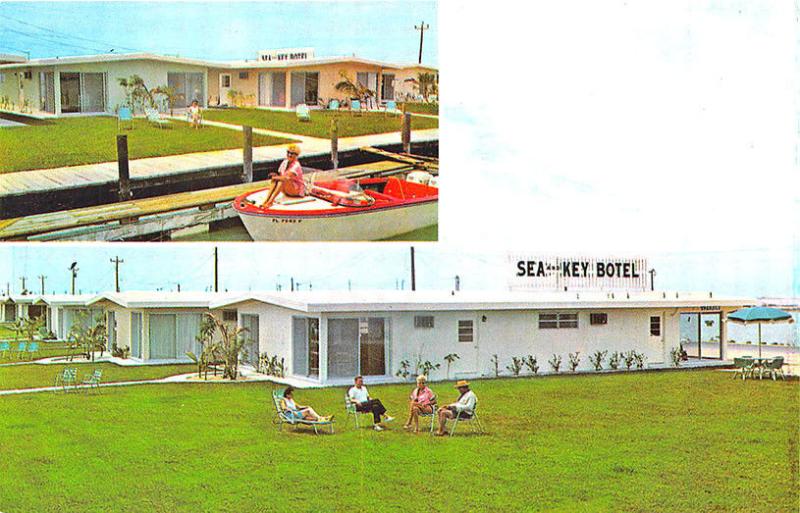 Marathon Shores FL Sea and Key Botel, Old Boat Postcard