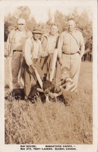 Hunting Postcard RPPC Men + Bear Ray Doyon Baskatong Camps  Quebec Canada