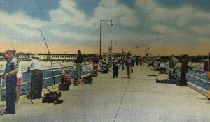 Fishing from the Pier Balboa CA Postcard California Linen