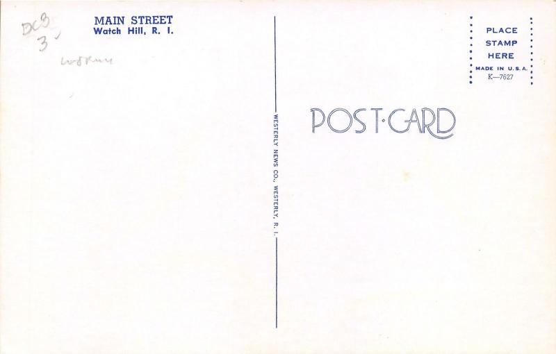 Watch Hill Rhode Island~Main Street~Storefronts~Classic 50s Cars~Postcard