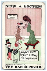 c1910's Woman Get The Habit Shake Well Dan Cupid MD Carmichael Antique Postcard