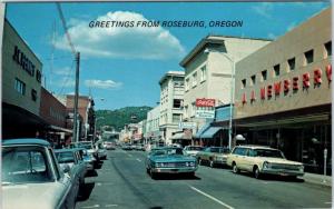 ROSEBURG, Oregon  OR    STREET SCENE  ca 1960s-70s    Postcard