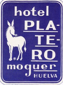 Spain Moguer Huelva Hotel Platero Vintage Luggage Label sk2135