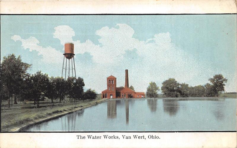 Van Wert Ohio~Waterworks~Looking Across Water~Water Tower~1914 Postcard