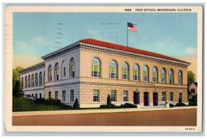 Waukegan Illinois IL Postcard Post Office Exterior Building 1944 Vintage Antique