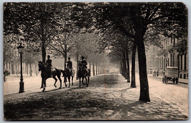 Vtg Belgium Brussels Bruxelles Avenue Louise Allée des Cavalie Cavalry Postcard