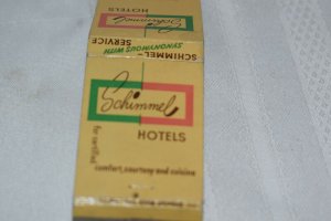 Schimmel Hotels Nebraska Kansas Illinois Advertising 20 Strike Matchbook Cover