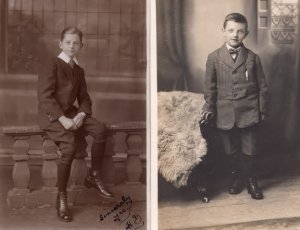 Hand Signed Fashion Posh Edwardian Boy + Designer Suit 2x Old Postcard s