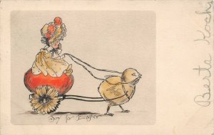 LP01  Easter  Postcard Lovely Image Child pulled by Chick