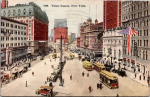 Vintage New York City Postcard  - Times Square - Model T Ford - 1917 - Trolley