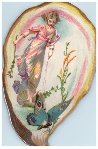 1870's Die-Cut Fantasy Fairy Butterfly Giant Insect Oyster Shell Card P144 #2