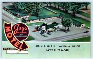 VANDALIA, Illinois IL ~ Roadside JAY'S ELITE MOTEL & Restaurant 1960 Postcard 