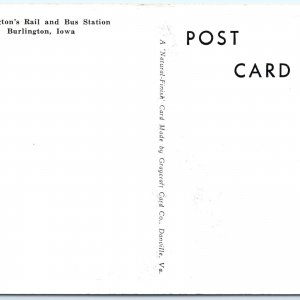 c1940s Burlington, IA Railway Bus Station Postcard by Graycraft Danville VA A90