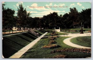 Peoria Illinois~Sunken Garden @ Glen Oak Park~Benches~PM 1938 Postcard