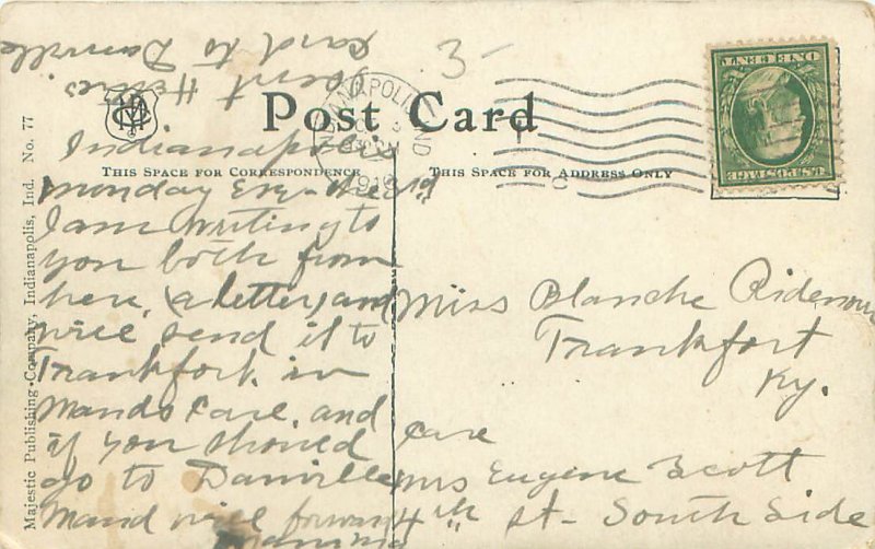 Riverside Park East from Bear Pit, Indianapolis IN Postmarked 1910