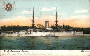 US Battleship ILLINOIS c1900-20s Vintage Postcard