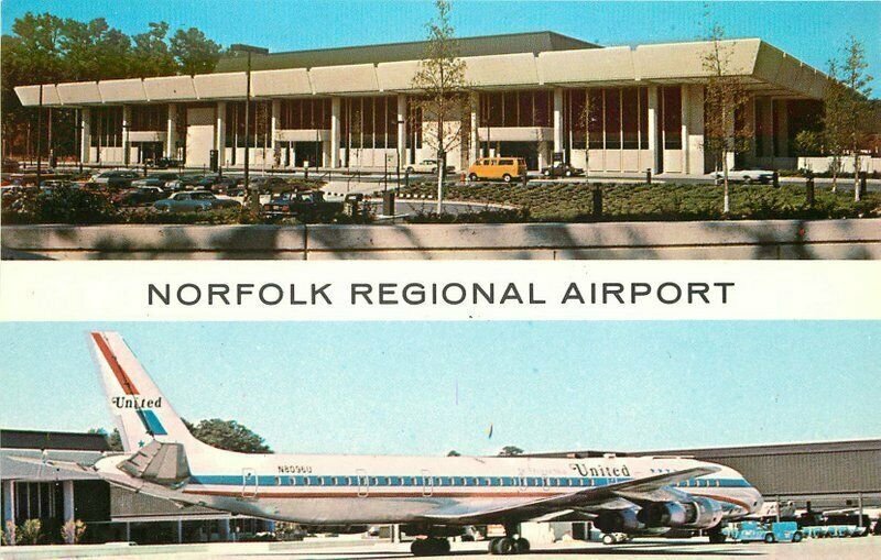 Airport Norfolk Virginia automobiles Plane Rowe Distributing Postcard 21-3801