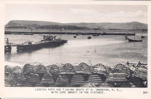 RPPC CANADA Ingonish NS, Lobster Traps, Fishing Boats, Cape Smokey, 1940-50?