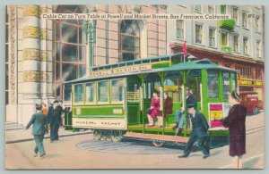 San Francisco California~Cable Car Turn Table~1940s Linen Postcard