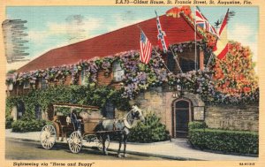 Vintage Postcard 1947 Horse & Buggy Oldest House St. Francis Street Florida FL