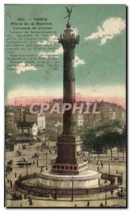 Postcard Old Palce Paris Bastille July Column Column in Bronne erigce