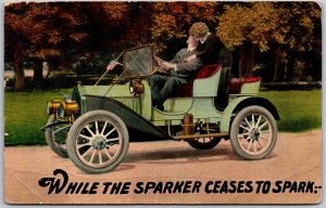 While Sparker Ceases To Spark, 1911 Kissing Couple Antique Car Romance, Postcard